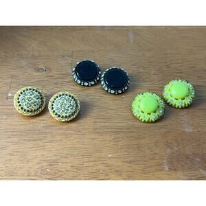 VTG Celluloid Rhinestone Clip On Earring Lot MCM Retro Bling